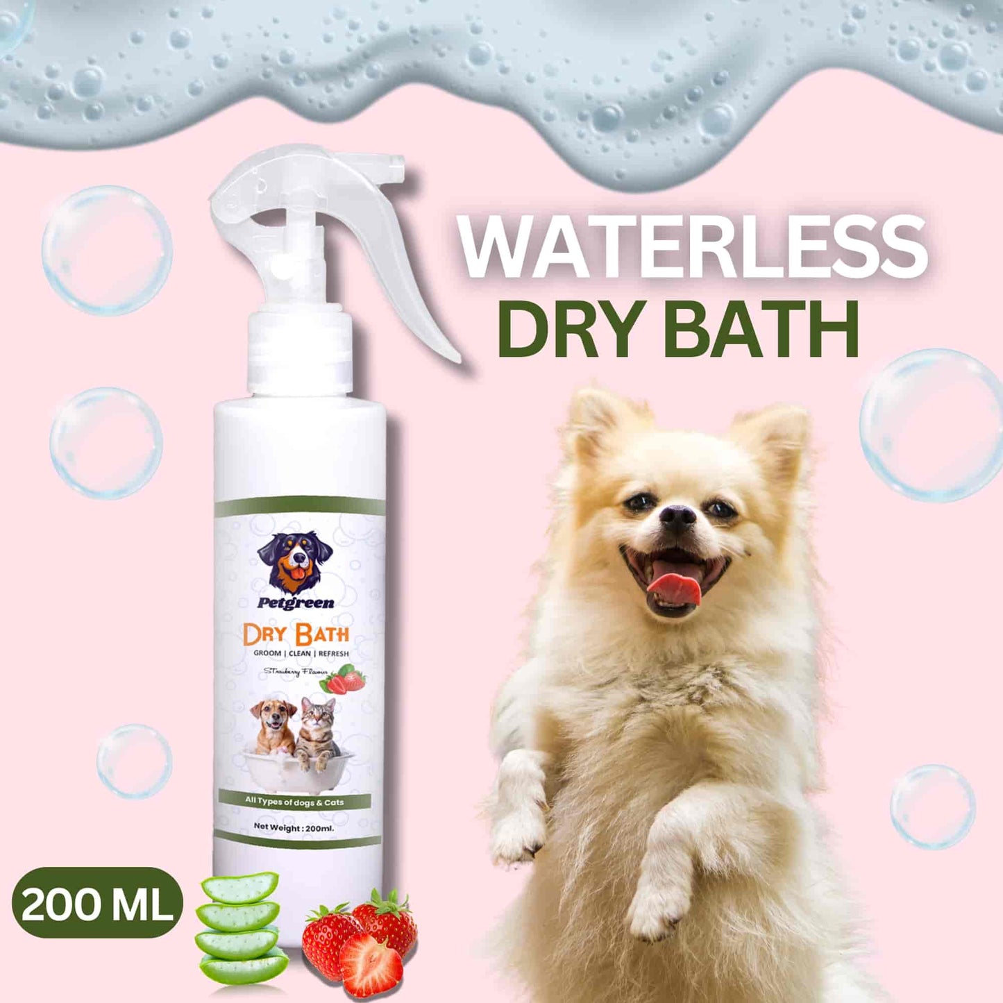 Petgreenn Dry Bath and Anti tick and flea Spray (Dog and Cats ) COMBOO