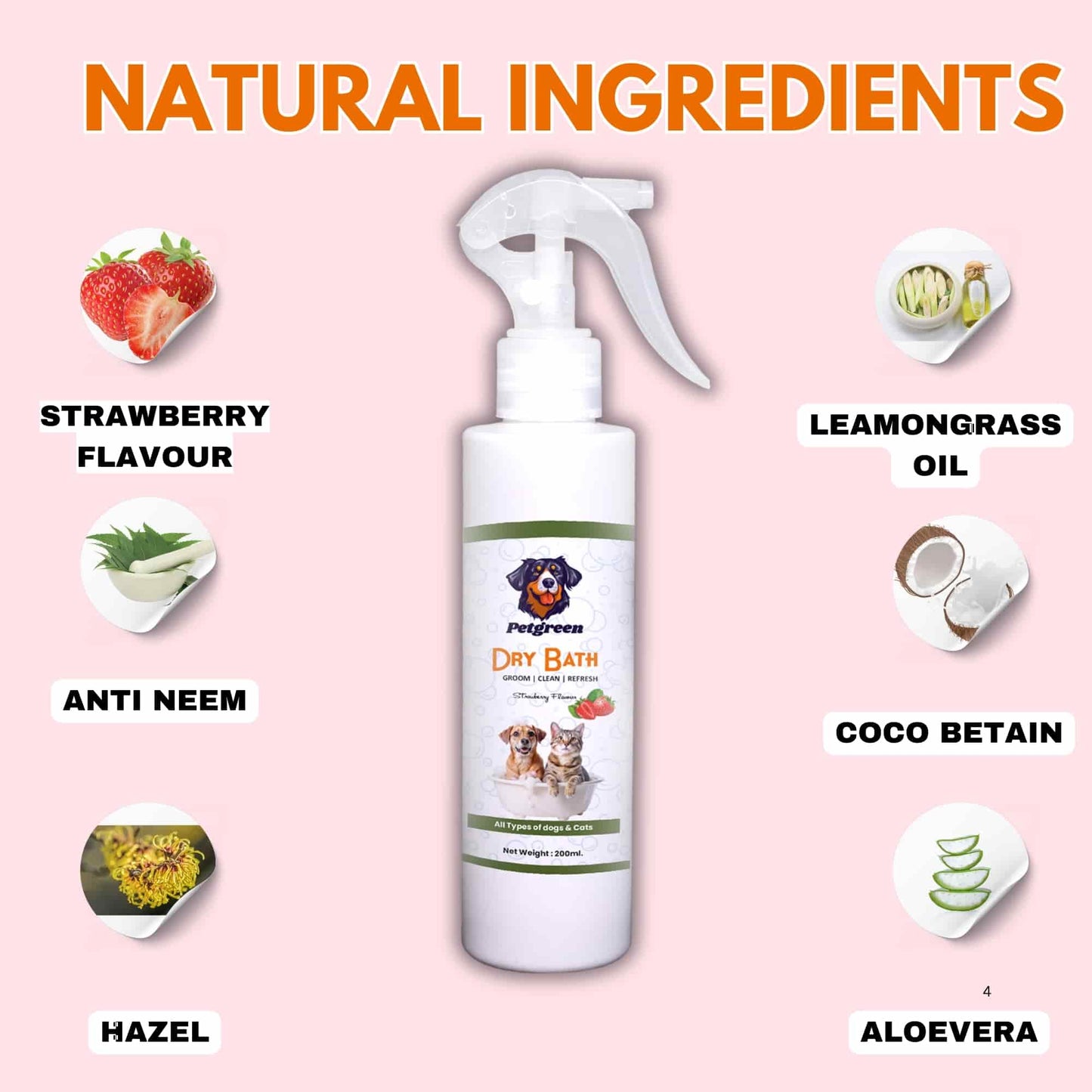 Petgreen Waterless Dry Bath Shampoo for  ( Dog and cat )